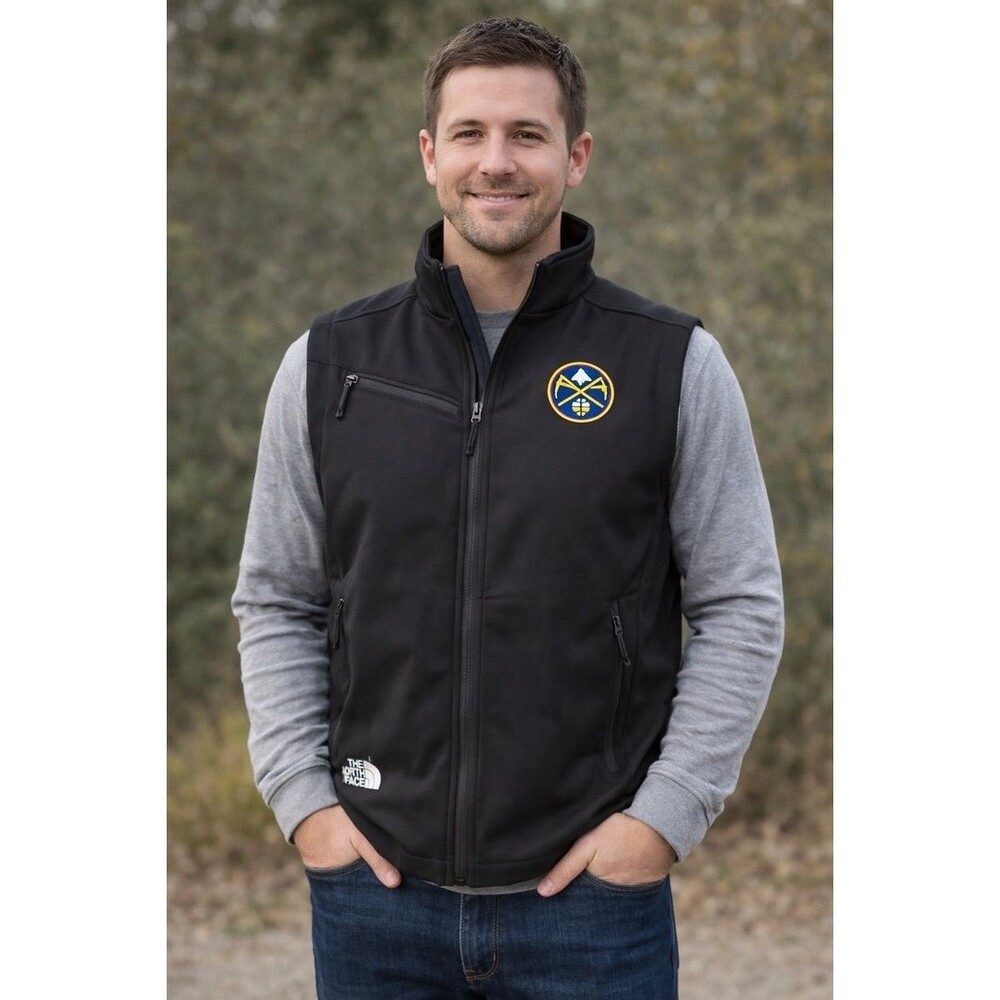 The North Face Vest Mens L Black Softshell Denver Nuggets Embroidered Logo